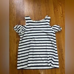 LOFT Navy and White Striped Cold Shoulder Blouse